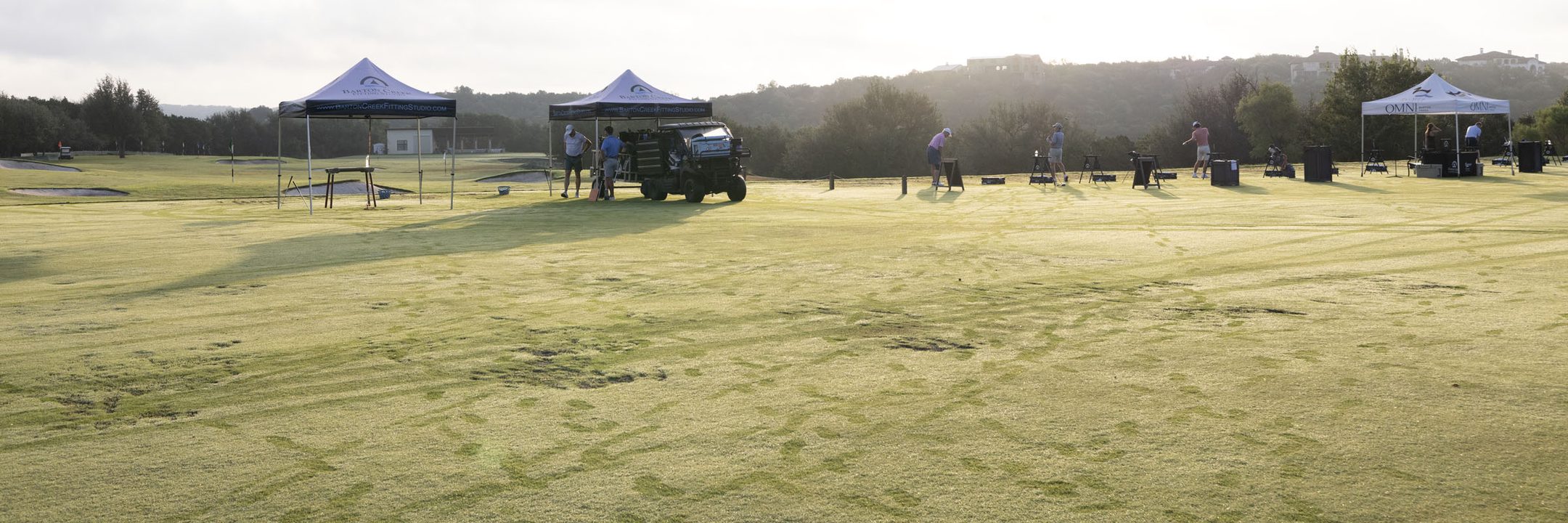 The Next Gear outdoor fitting setup on the range at Barton Creek at first light